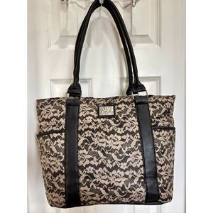A.B.S./Allen Schwartz - Sweet Black & White Lace-Print Tote/Nylon. Large & Comfy